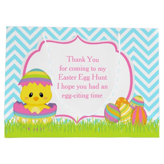 Schattigee Blauwe Chevrons Paashaas Easter Egg Hun Groot Cadeauzakje (Achterkant)