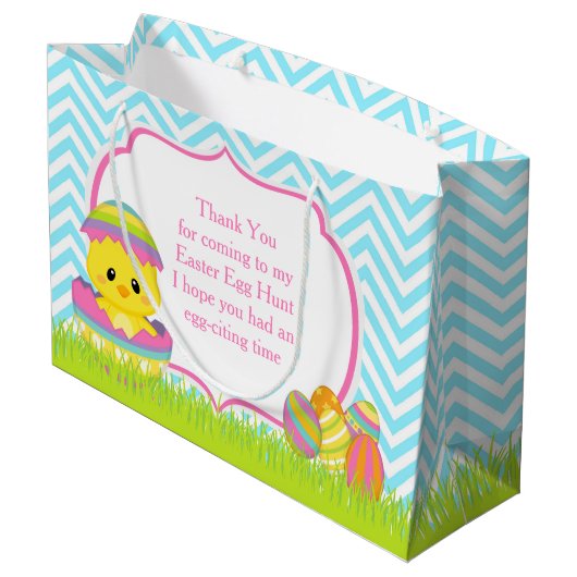 Schattigee Blauwe Chevrons Paashaas Easter Egg Hun Groot Cadeauzakje (Achterkant Gekanteld)