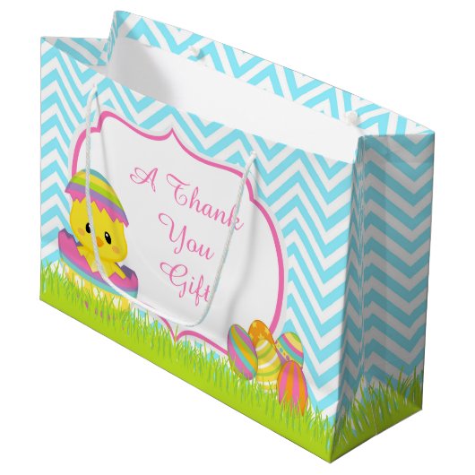 Schattigee Blauwe Chevrons Paashaas Easter Egg Hun Groot Cadeauzakje (Voorkant Gekanteld)