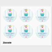 Schattigee Blauwe Cupcake met Kawaii Gezicht Zakel Ronde Sticker (Vel)