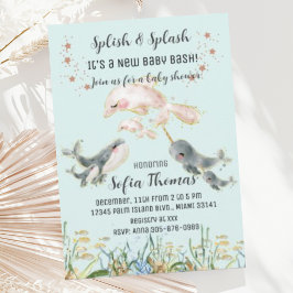 Schattigee Blauwe Dieren Onder het Zee Baby shower Kaart