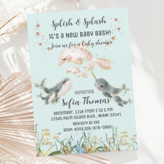 Schattigee Blauwe Dieren Onder het Zee Baby shower Kaart