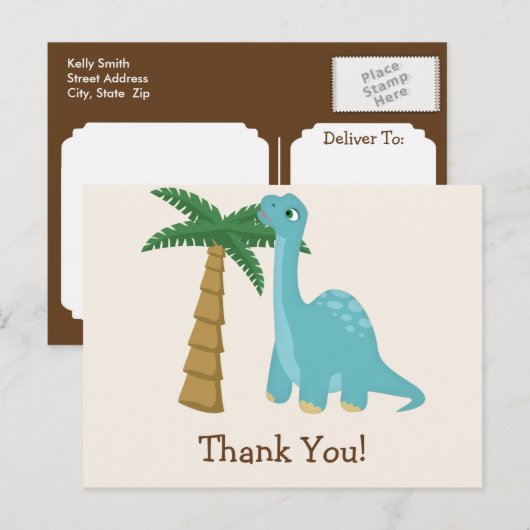 Schattigee blauwe dinosaurus dank u briefkaart (Voorkant / Achterkant)