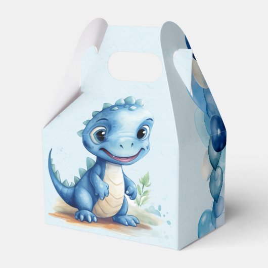 Schattigee Blauwe Dinosaurus En Ballonnen Jongen B Bedankdoosjes (Achterkant)