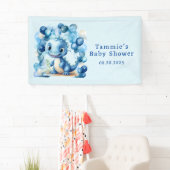 Schattigee Blauwe Dinosaurus En Ballonnen Jongen B Spandoek (Insitu)