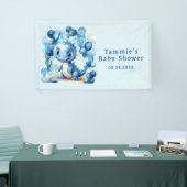 Schattigee Blauwe Dinosaurus En Ballonnen Jongen B Spandoek (Beurs)