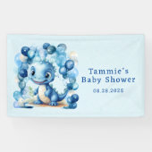 Schattigee Blauwe Dinosaurus En Ballonnen Jongen B Spandoek (Horizontaal)