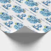 Schattigee Blauwe Dinosaurus met Bloemen Jongen Ba Cadeaupapier (Hoek)