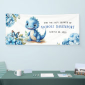 Schattigee Blauwe Dinosaurus met Bloemen Jongen Ba Spandoek (Beurs)