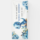 Schattigee Blauwe Dinosaurus met Bloemen Jongen Ba Spandoek (Verticaal)