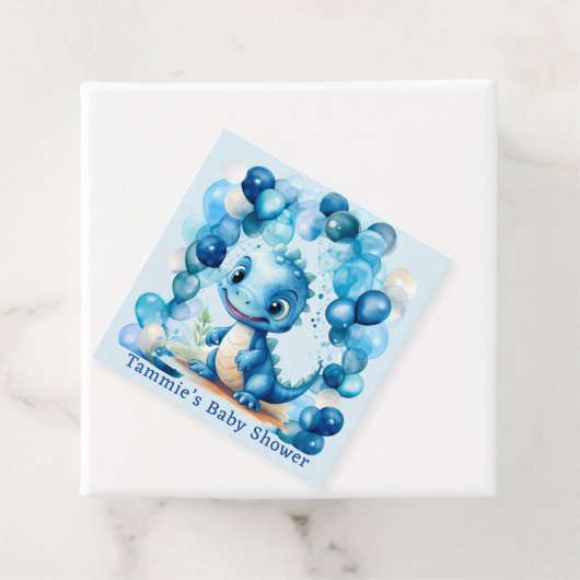 Schattigee Blauwe Dinosaurusballonnen Jongen Baby Bedankjes Labels (In situ)