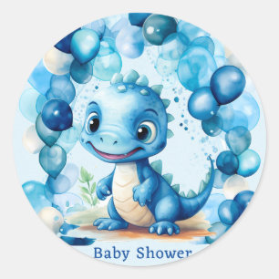 Schattigee Blauwe Dinosaurusballonnen Jongen Baby  Ronde Sticker