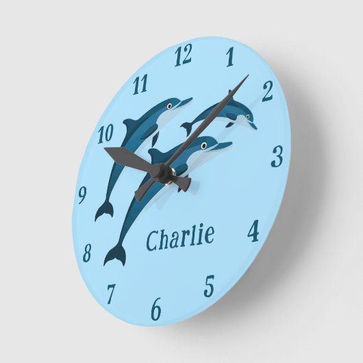 Schattigee blauwe dolfijnen kinder Wandklok (Hoek)