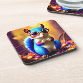 Schattigee Blauwe Eekhoorn Draagbril-46506 Bier Onderzetter (Linkerzijde)