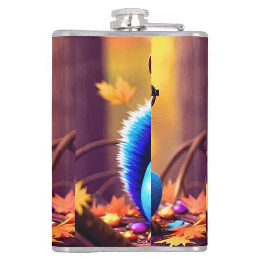 Schattigee blauwe eekhoorn met bril heupfles (Achterkant)