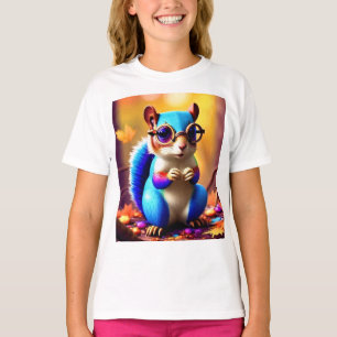 Schattigee blauwe eekhoorn met bril t-shirt
