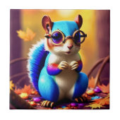 Schattigee blauwe eekhoorn met bril tegeltje (Voorkant)