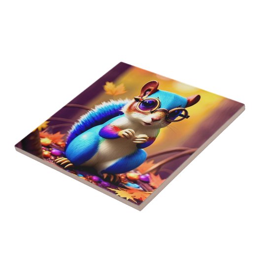 Schattigee blauwe eekhoorn met bril tegeltje (Zijkant)