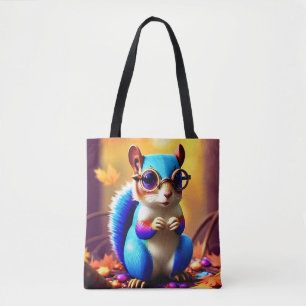 Schattigee blauwe eekhoorn met bril tote bag
