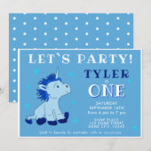 Schattigee Blauwe Eenhoorn 1e Verjaardagsfeest Kaart (Voorkant / Achterkant)