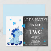 Schattigee Blauwe Eenhoorn 2e Verjaardagsfeest Kaart (Voorkant / Achterkant)