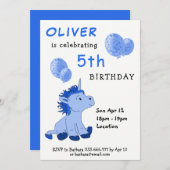 Schattigee Blauwe Eenhoorn Ballonnen Verjaardagsfe Kaart (Voorkant / Achterkant)