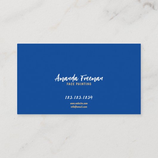 Schattigee Blauwe en Gele Clown Gezicht Schilderen Visitekaartje (Achterkant)