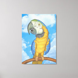 Schattigee Blauwe en Gouden Macaw Papegaai Canvas Afdruk