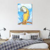 Schattigee Blauwe en Gouden Macaw Papegaai Canvas Afdruk (Insitu (Slaapkamer))