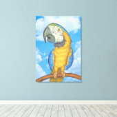 Schattigee Blauwe en Gouden Macaw Papegaai Canvas Afdruk (Insitu (Houten vloer))