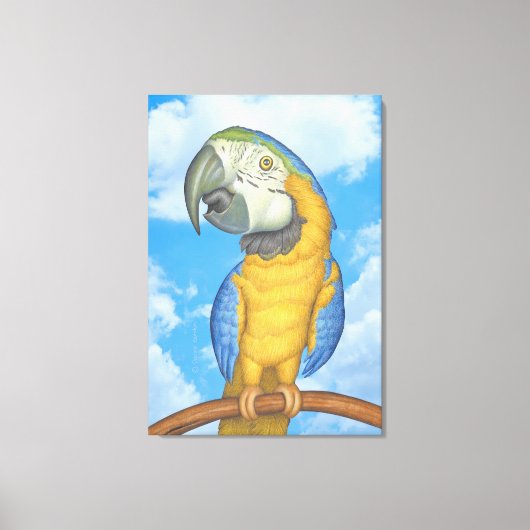 Schattigee Blauwe en Gouden Macaw Papegaai Canvas Afdruk (Voorkant)