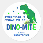 Schattigee Blauwe en Groene Dinosaurus Terug naar  Ronde Sticker (Voorkant)