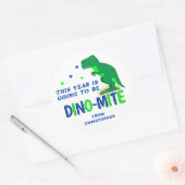 Schattigee Blauwe en Groene Dinosaurus Terug naar  Ronde Sticker (Envelop)