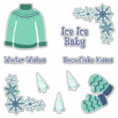 Schattigee Blauwe en Groene Winter Sticker (Voorkant)