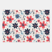 Schattigee  Blauwe en Rode Bloemen Inpakpapier Vel (Voorkant)