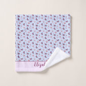 Schattigee Blauwe en Roze Vlinder Custom Name Girl Bad Handdoek (Wasdoekje)