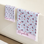 Schattigee Blauwe en Roze Vlinder Custom Name Girl Bad Handdoek