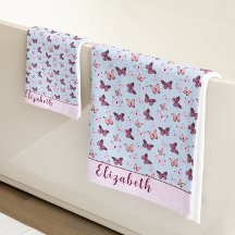 Schattigee Blauwe en Roze Vlinder Custom Name Girl