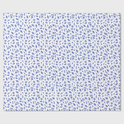 Schattigee Blauwe en Witte Bloemen Cadeaupapier (Vlak)