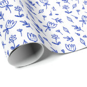 Schattigee Blauwe en Witte Bloemen Cadeaupapier (Rol Hoek)