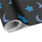 Schattigee Blauwe en Zwarte Moons en Sterren Cadeaupapier (Rol Hoek)