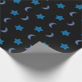 Schattigee Blauwe en Zwarte Moons en Sterren Cadeaupapier (Hoek)