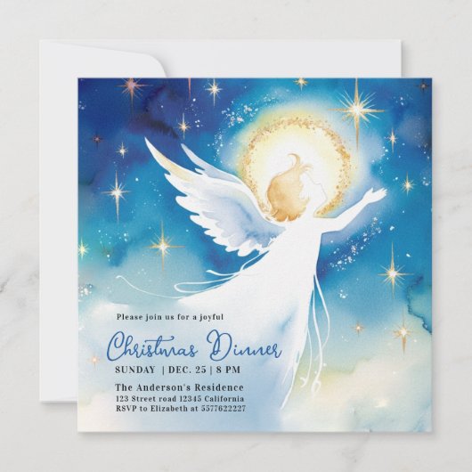 Schattigee Blauwe Engel Religieuze Heilige Nacht W Kaart (Voorkant)