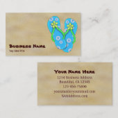 Schattigee Blauwe Flip Flop met Bloemen op Zandstr Visitekaartje (Voorkant / Achterkant)