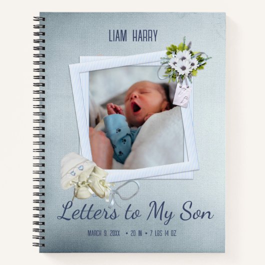 Schattigee Blauwe Fotobrieven aan mijn Zoon Keepsa Notitieboek (Voorkant)