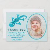 Schattigee Blauwe Gecko Lizard Kind Foto Verjaarda Bedankkaart (Voorkant)
