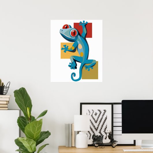 Schattigee Blauwe Gecko Reptielliefhebbers Poster (Thuiskantoor)
