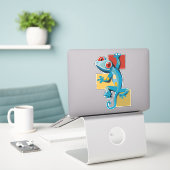 Schattigee Blauwe Gecko Reptielliefhebbers Sticker (Laptop op bureau)