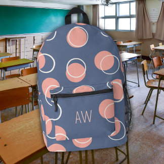 Schattigee Blauwe Geometrische Cirkels Monogram In Bedrukte Rugzak