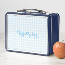 Schattigee Blauwe Geruite Monogrammed Kinder Jonge